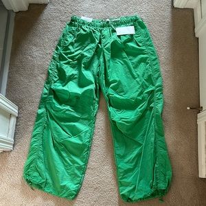 Bershka Bright Green Wide-Leg Parachute Pants — XL